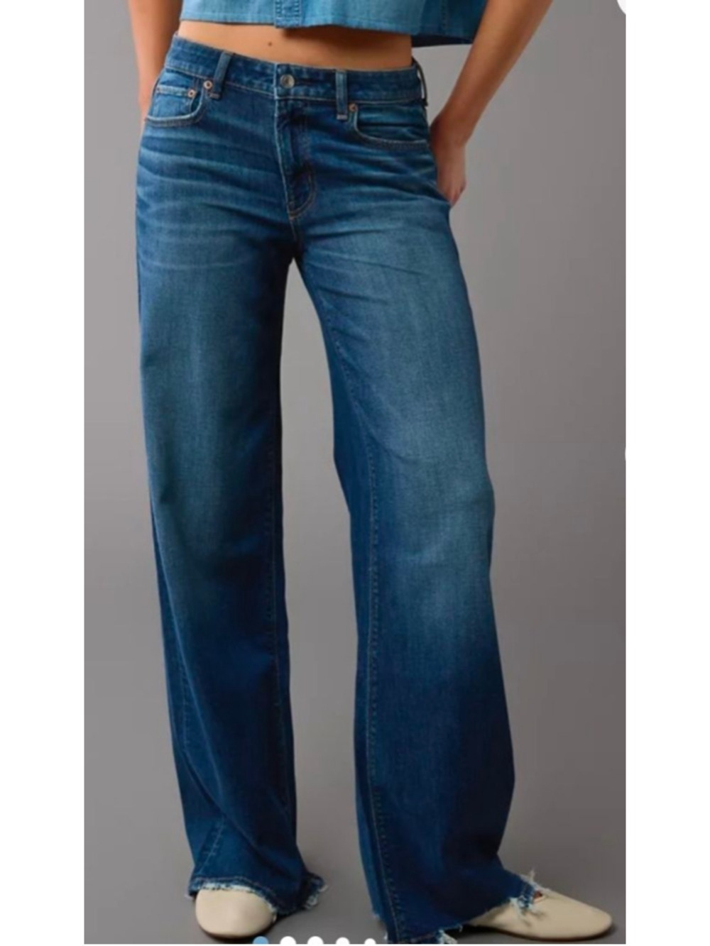 American Eagle Stretch Super High- Rise Baggy Wide-Leg Jean Size 16 Short